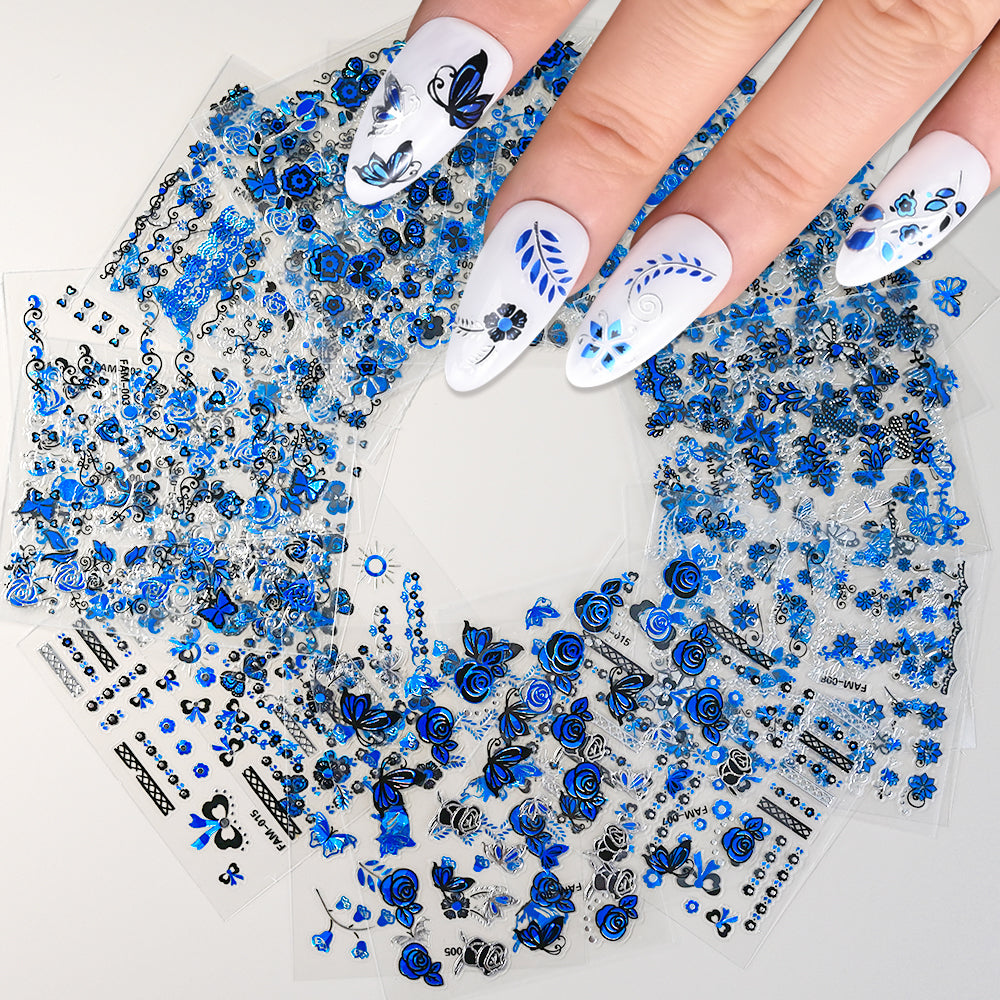 3D flower nail stickers blue flowers 30 sheets variant — Dream Shop