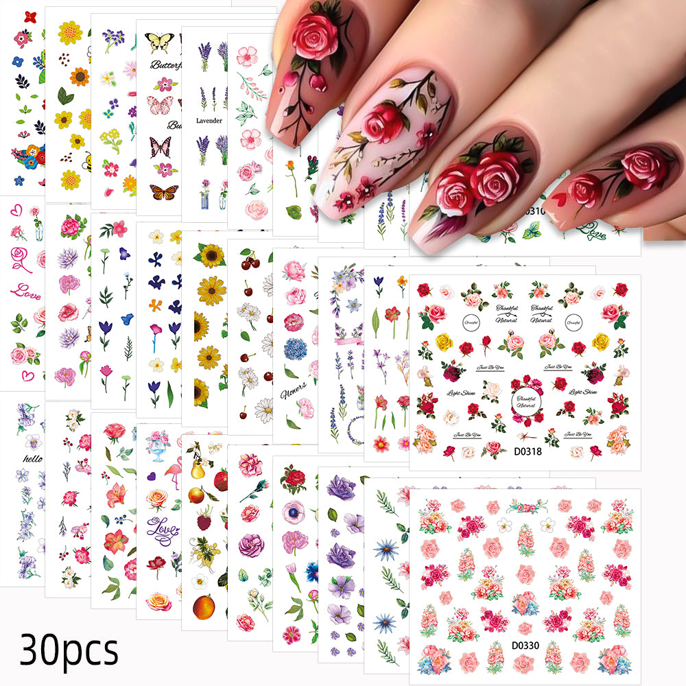 3D flower nail stickers watercolour roses 30 sheets variant — Dream Shop