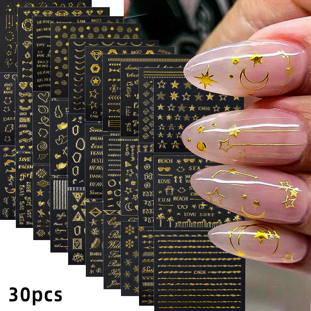 3D flower nail stickers gold geometric 30 sheets variant — Dream Shop