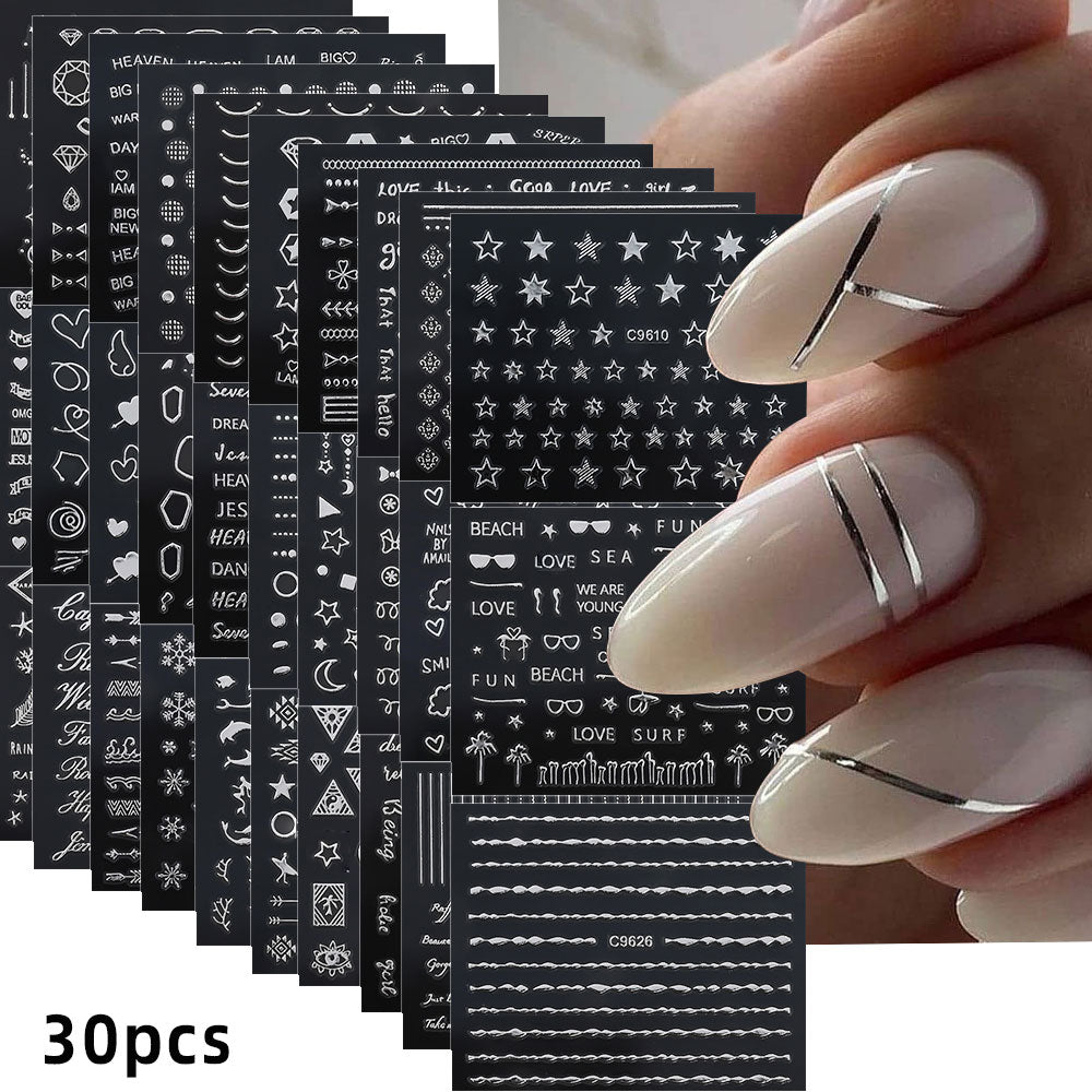 3D flower nail stickers silver geometric 30 sheets variant — Dream Shop