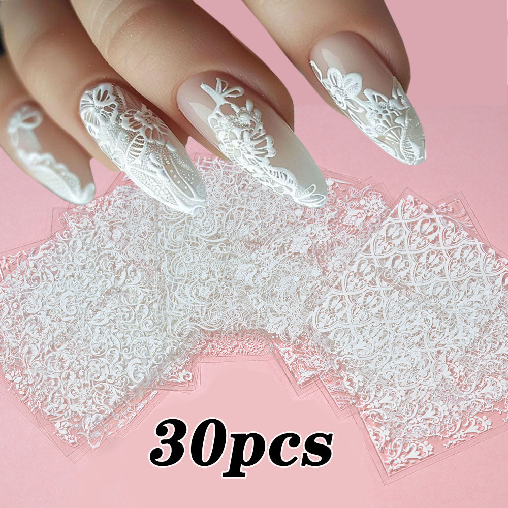 3D flower nail stickers embossed white flowers 30 sheets variant — Dream Shop