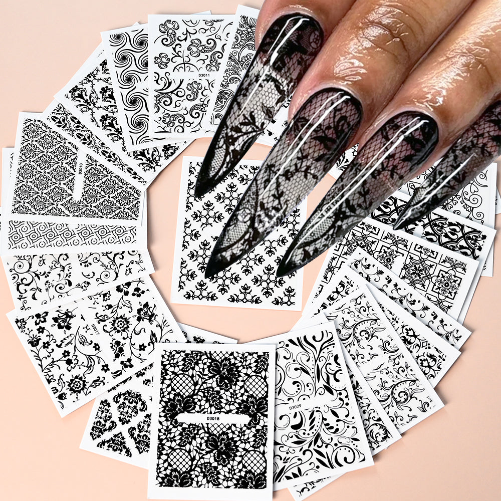 3D flower nail stickers black lace 30 sheets variant — Dream Shop