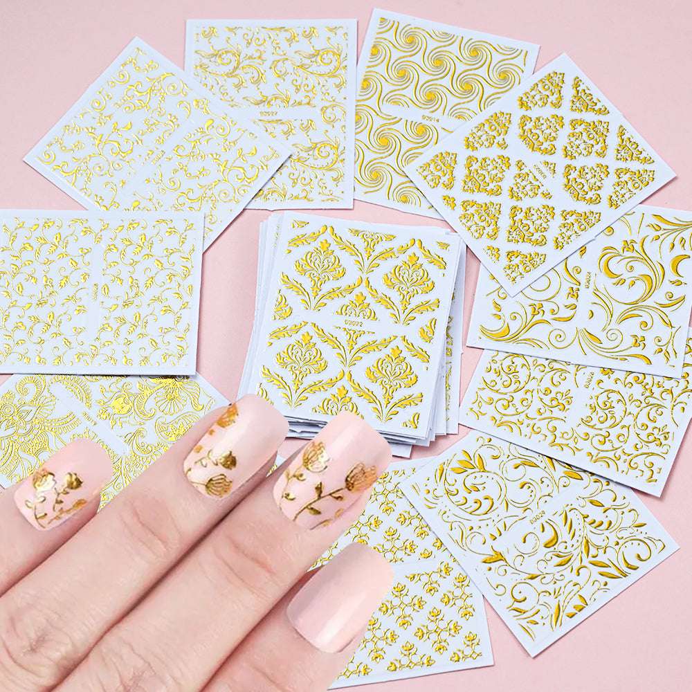 3D flower nail stickers gold lace 30 sheets variant — Dream Shop