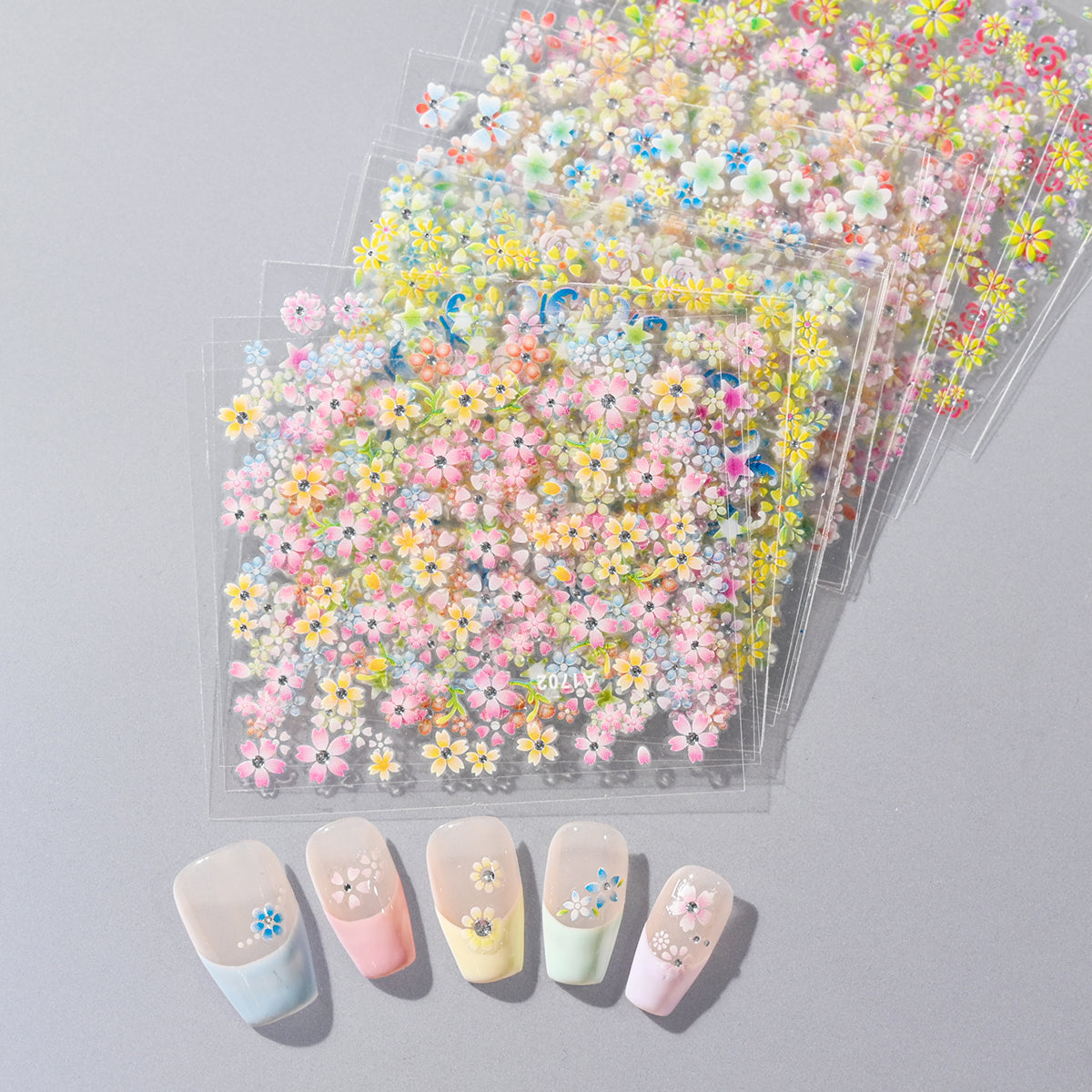 3D flower nail stickers pastel flowers 20 sheets variant — Dream Shop