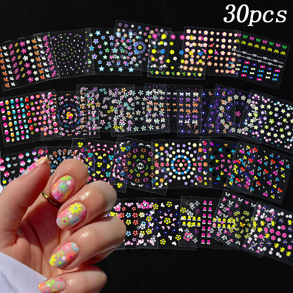 3D flower nail stickers colourful flowers mix 30 sheets variant — Dream Shop