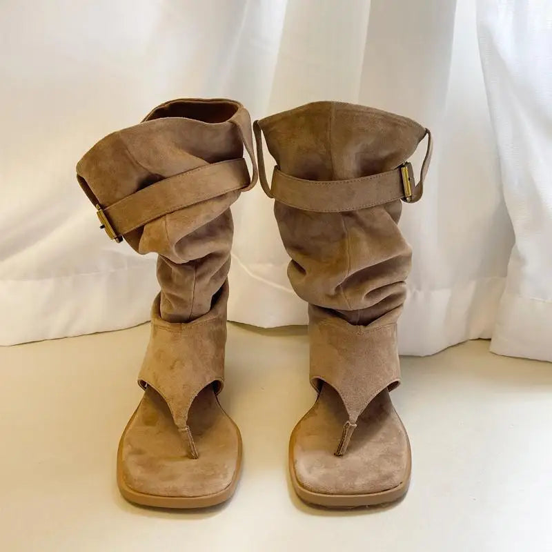 Stivale aperto in punta Bgauj — cachi vista laterale | Dream Shop