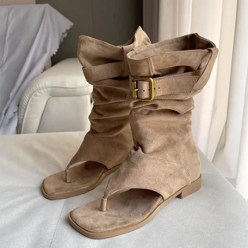 Stivale aperto in punta Bgauj — cachi dettaglio fibbia | Dream Shop