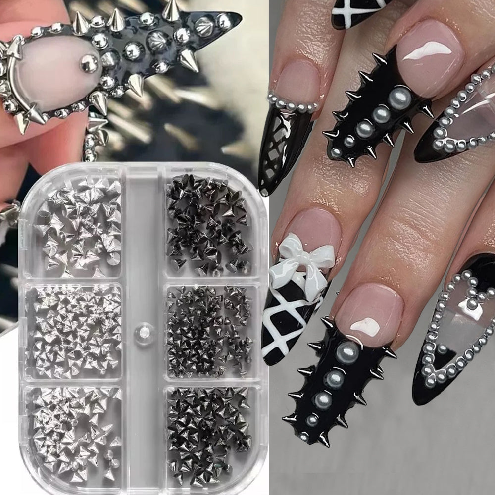 3D punk nail studs black and silver box with decorated nails — Dream Shop