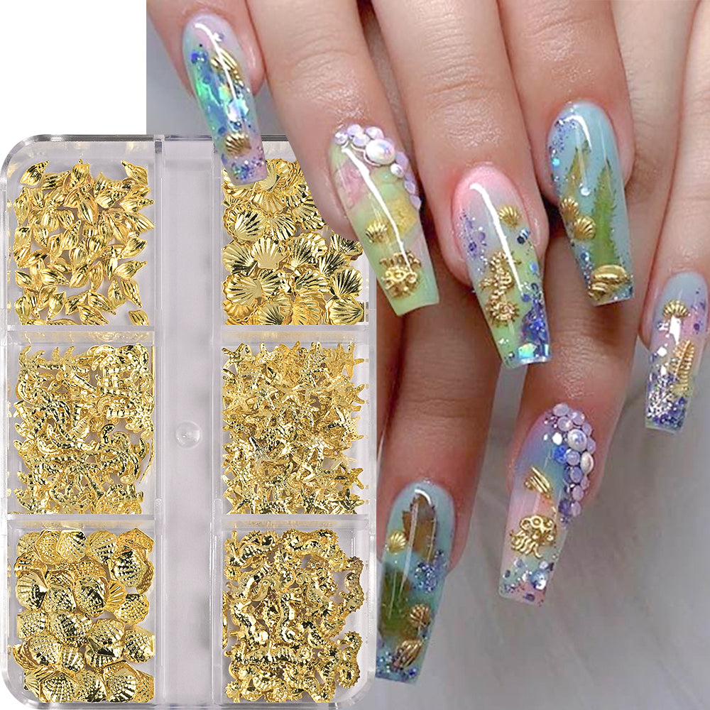3D punk nail studs gold sea charms variant — Dream Shop