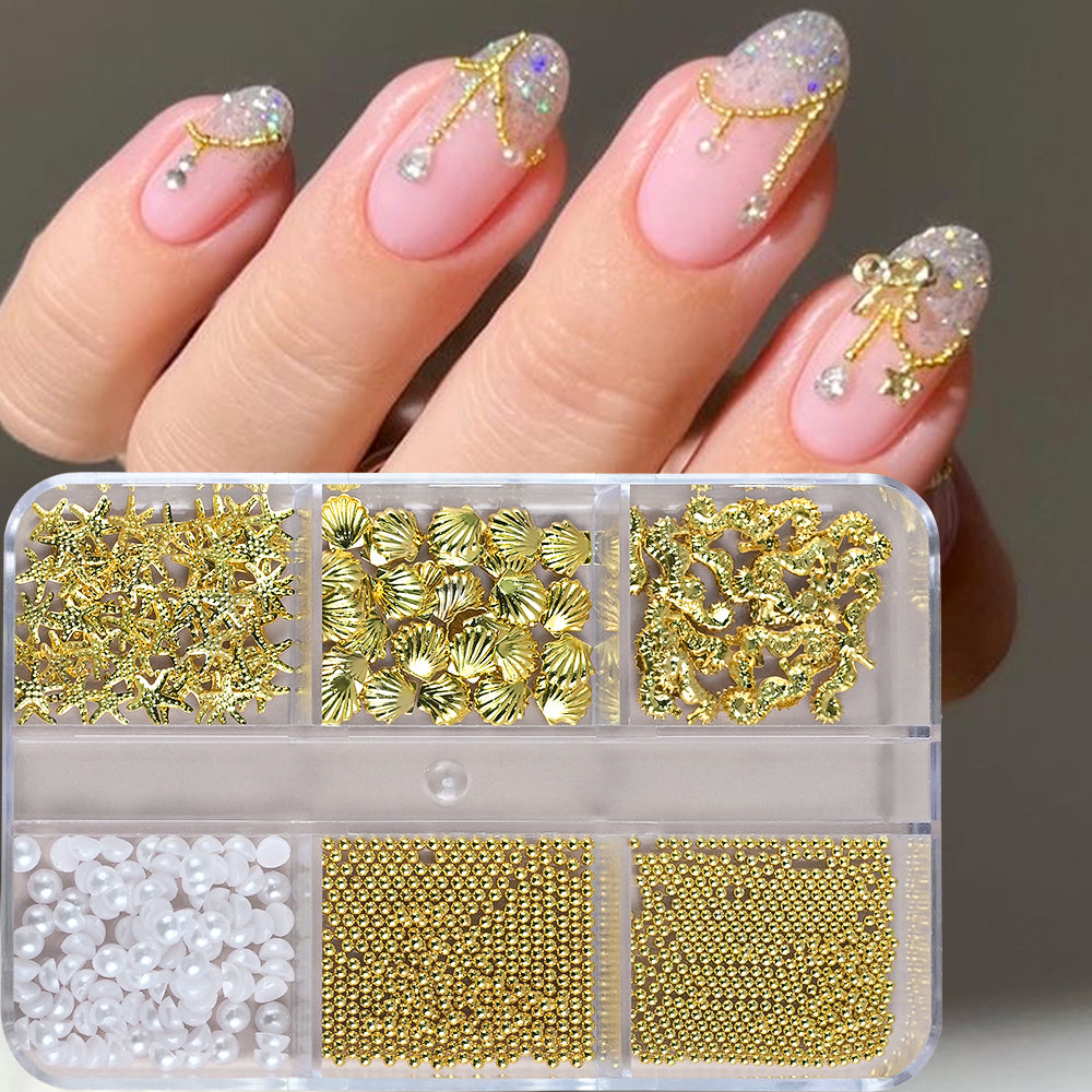 3D punk nail studs gold pearls and chains variant — Dream Shop