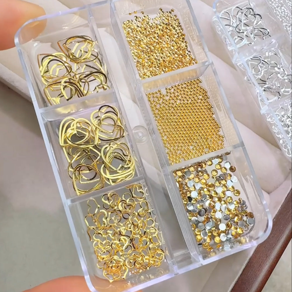 3D punk nail studs gold hearts variant — Dream Shop