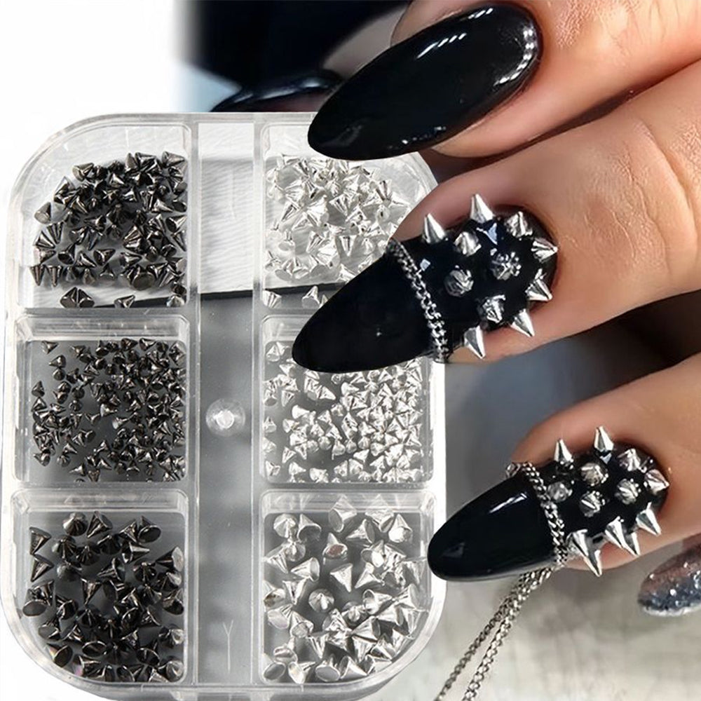 3D punk nail studs black almond nails with spikes and studs — Dream Shop