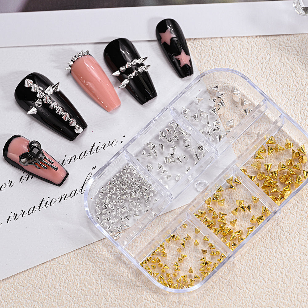 3D punk nail studs manicure with silver studs and crosses — Dream Shop