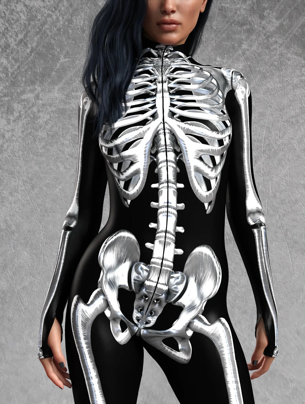 Tuta donna scheletro Halloween dettaglio costole e bacino argento — Dream Shop