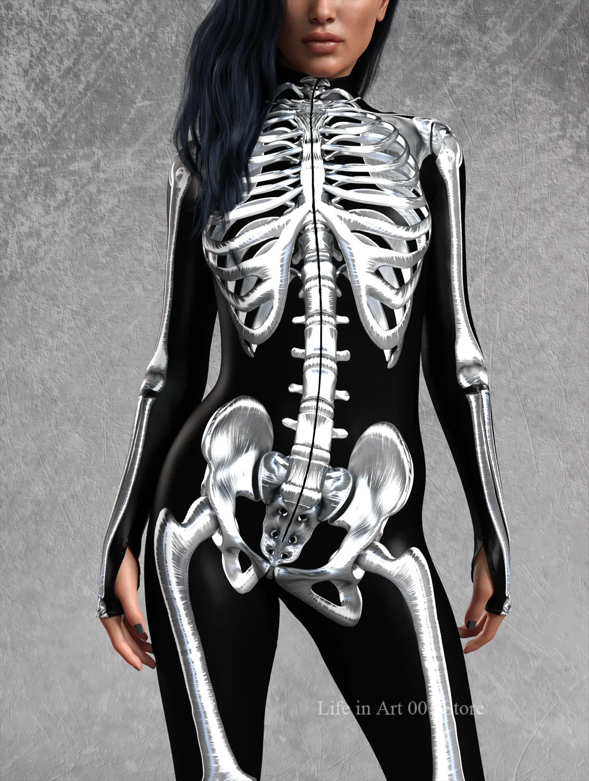 Tuta donna scheletro Halloween dettaglio costole e bacino argento — Dream Shop