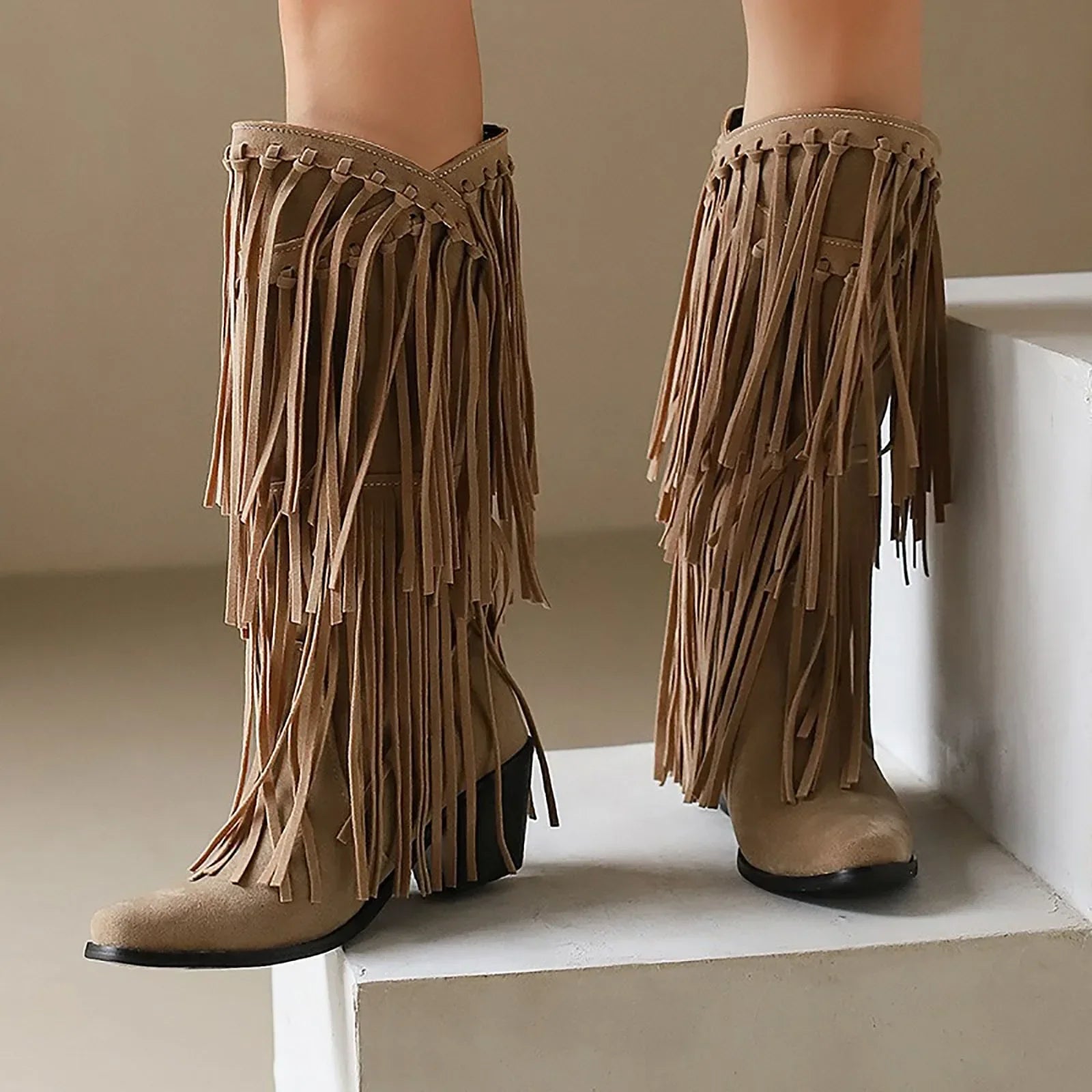 Stivali Texani Dakar con frange — Beige | Dream Shop