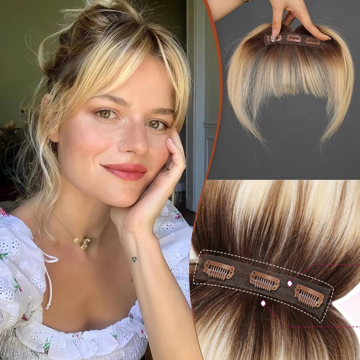 Flequillo postizo ALH005 pelo natural puesto vista frontal | Dream Shop