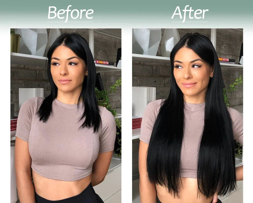 Clip-in hair extension before and after hair volume | Dream Shop