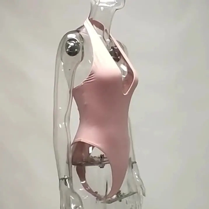 Costume intero Fariala — rosa schiena scoperta su modella | Dream Shop