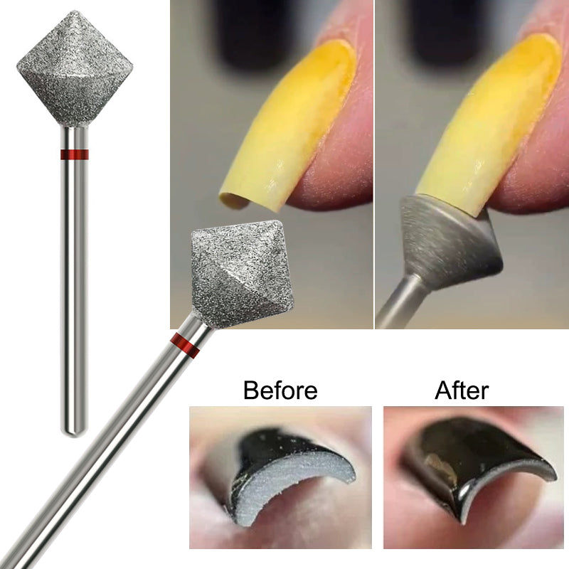Diamond nail drill bit diamond cone with before and after result on nail edge — Dream Shop