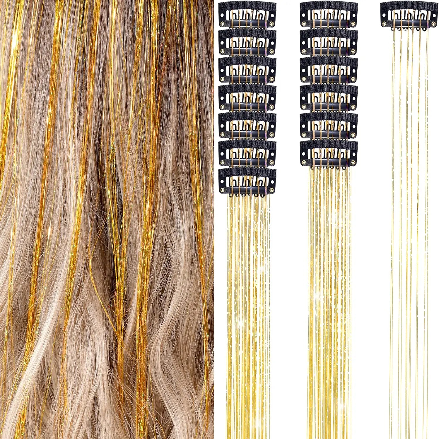 Extension Glitter-Star con 12 clip effetto luce per capelli