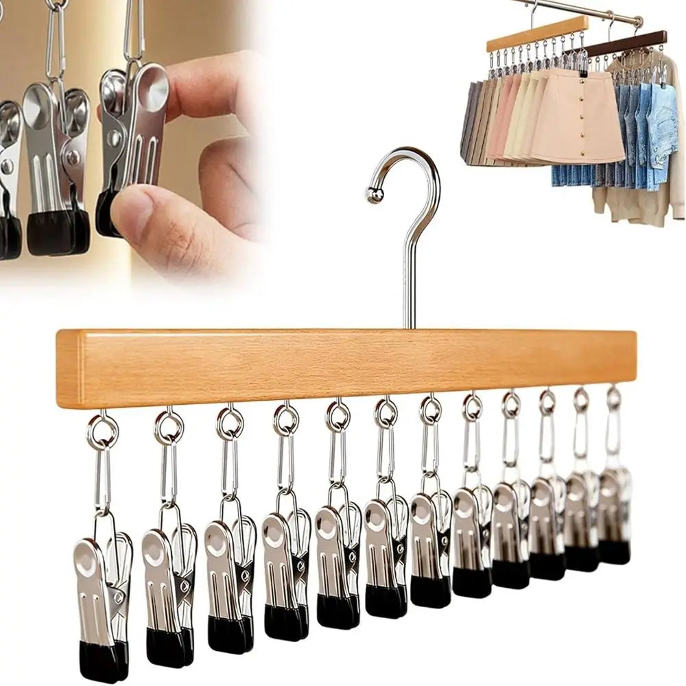 Gruccia multiganci legno chiaro 12 pinze con calzini e pantaloncini | Dream Shop