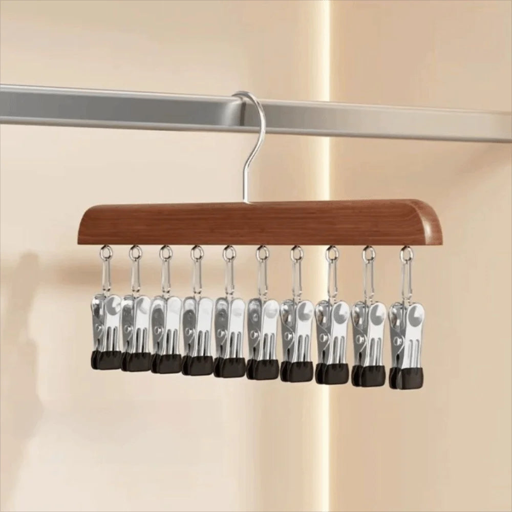 Gruccia multiganci legno scuro 10 pinze su asta armadio | Dream Shop