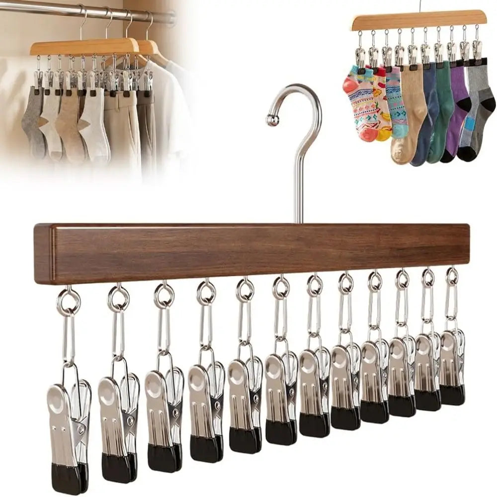 Gruccia multiganci legno scuro 12 pinze con calzini colorati | Dream Shop