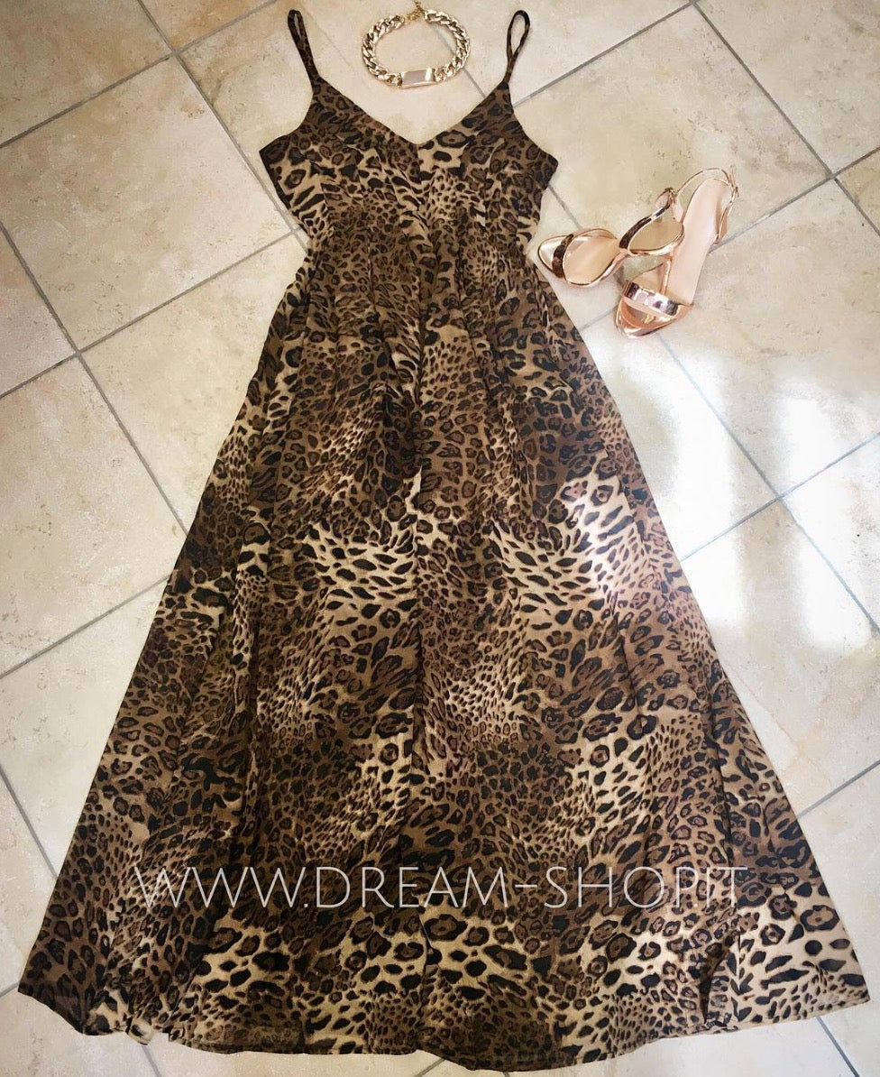 Maxidress Leopard — vista laterale silhouette | Dream Shop
