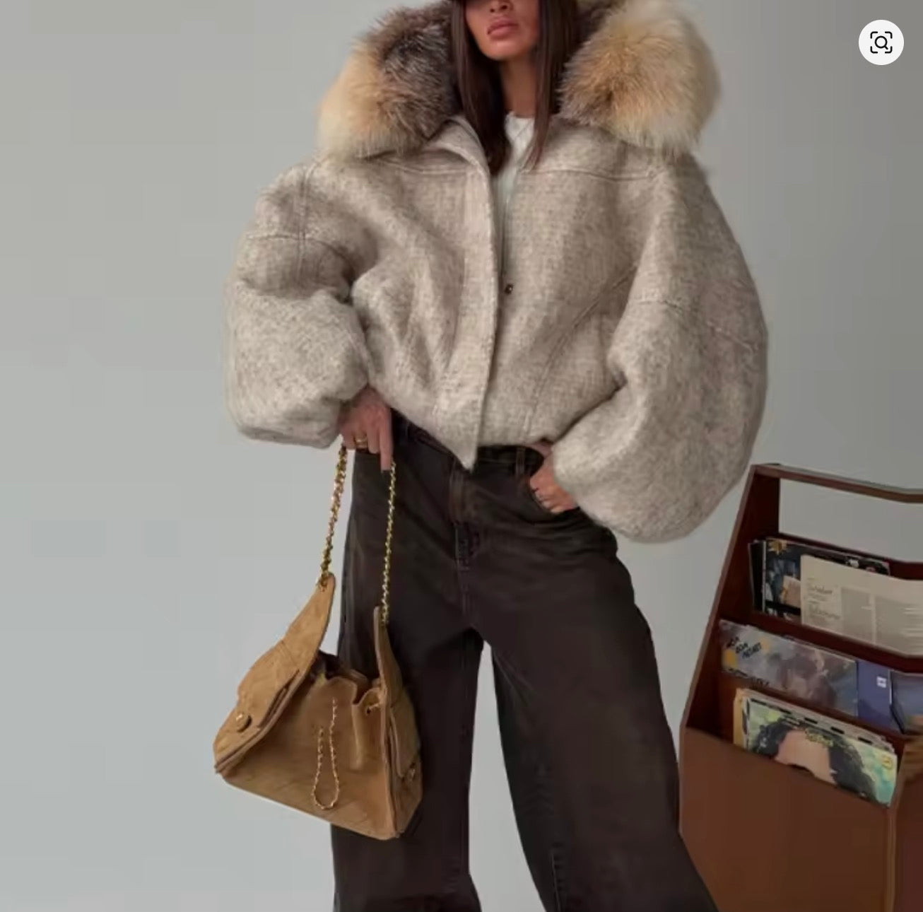 Parka corto in lana con maxi collo ecopelliccia - Kagrika