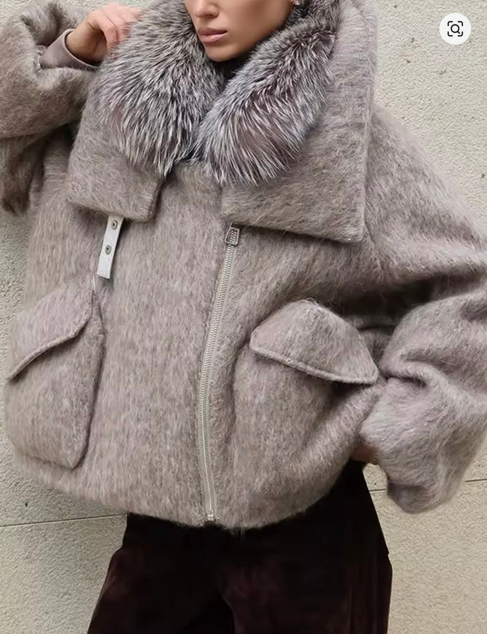 Parka corto in lana con maxi collo ecopelliccia - Kagrika