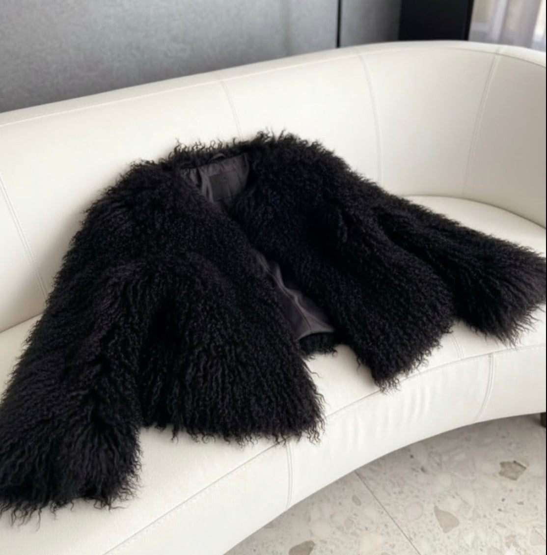 Pelliccia riccia Quatyr Giacca in eco pelliccia mongolia effetto pelo lungo riccio