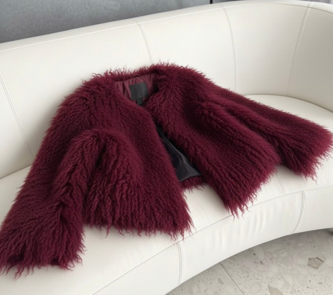 Pelliccia riccia Quatyr Giacca in eco pelliccia mongolia effetto pelo lungo riccio