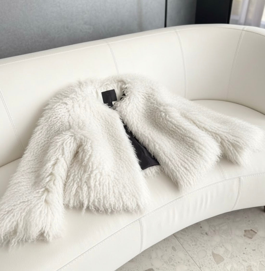 Pelliccia riccia Quatyr Giacca in eco pelliccia mongolia effetto pelo lungo riccio