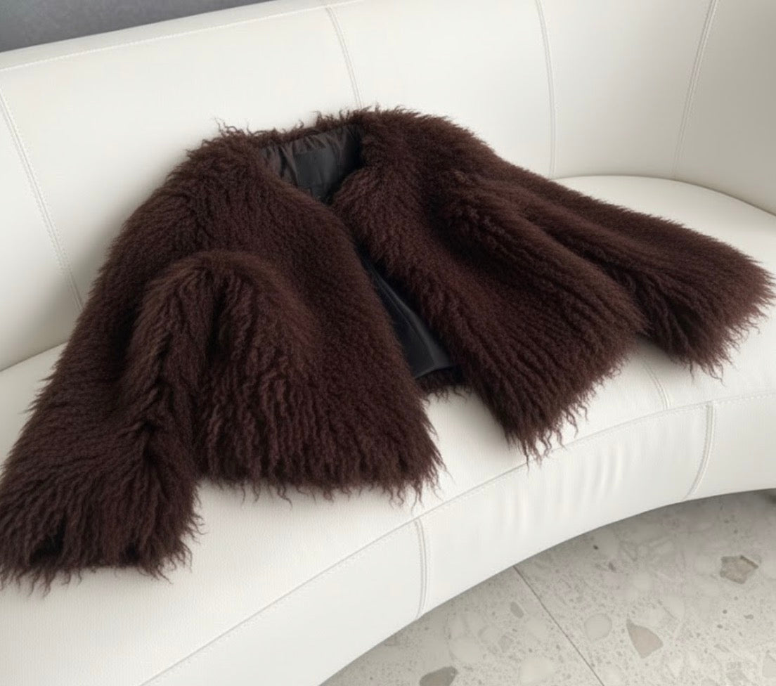 Pelliccia riccia Quatyr Giacca in eco pelliccia mongolia effetto pelo lungo riccio