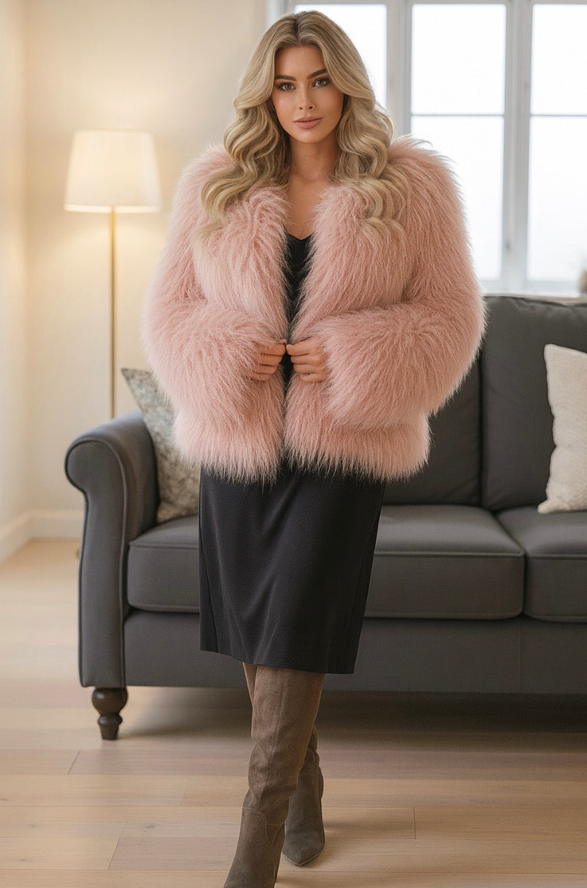 Pelliccia riccia Quatyr Giacca in eco pelliccia mongolia effetto pelo lungo riccio