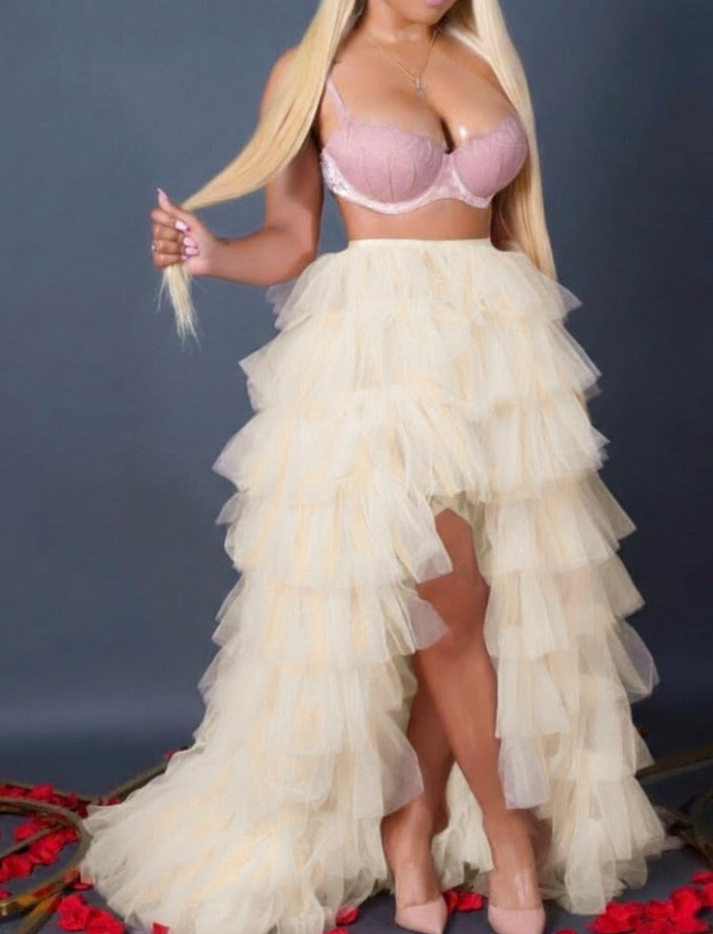 Cochy pink maxitulle skirt