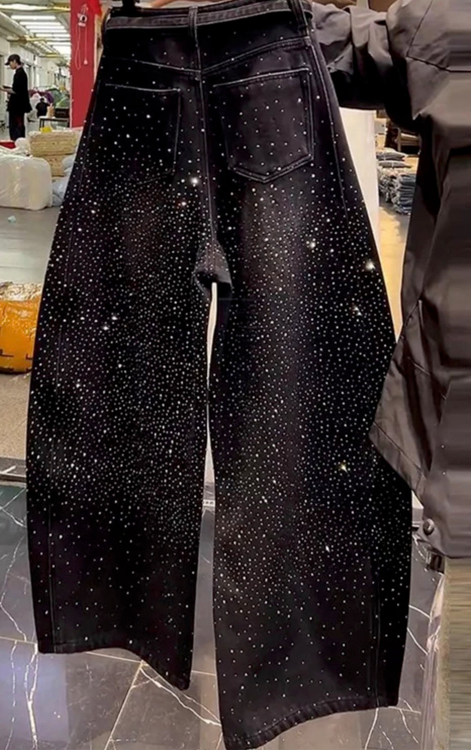 Jeans Baggy Donna Constellations a Gamba Larga con Strass All-Over