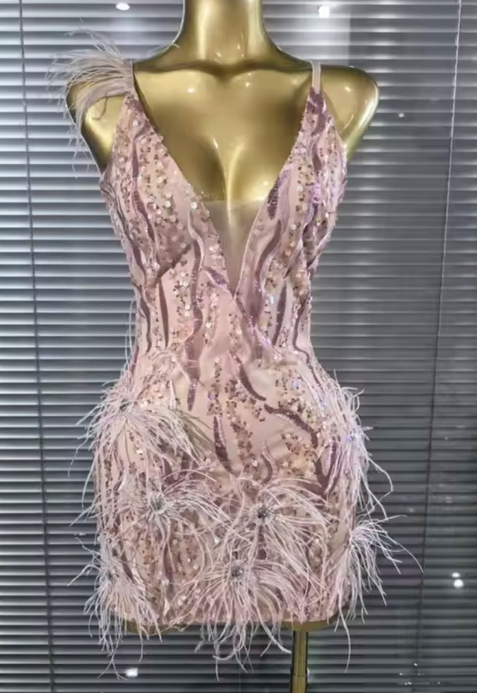Plumage Selyh Dress — volume piume laterale | Dream Shop