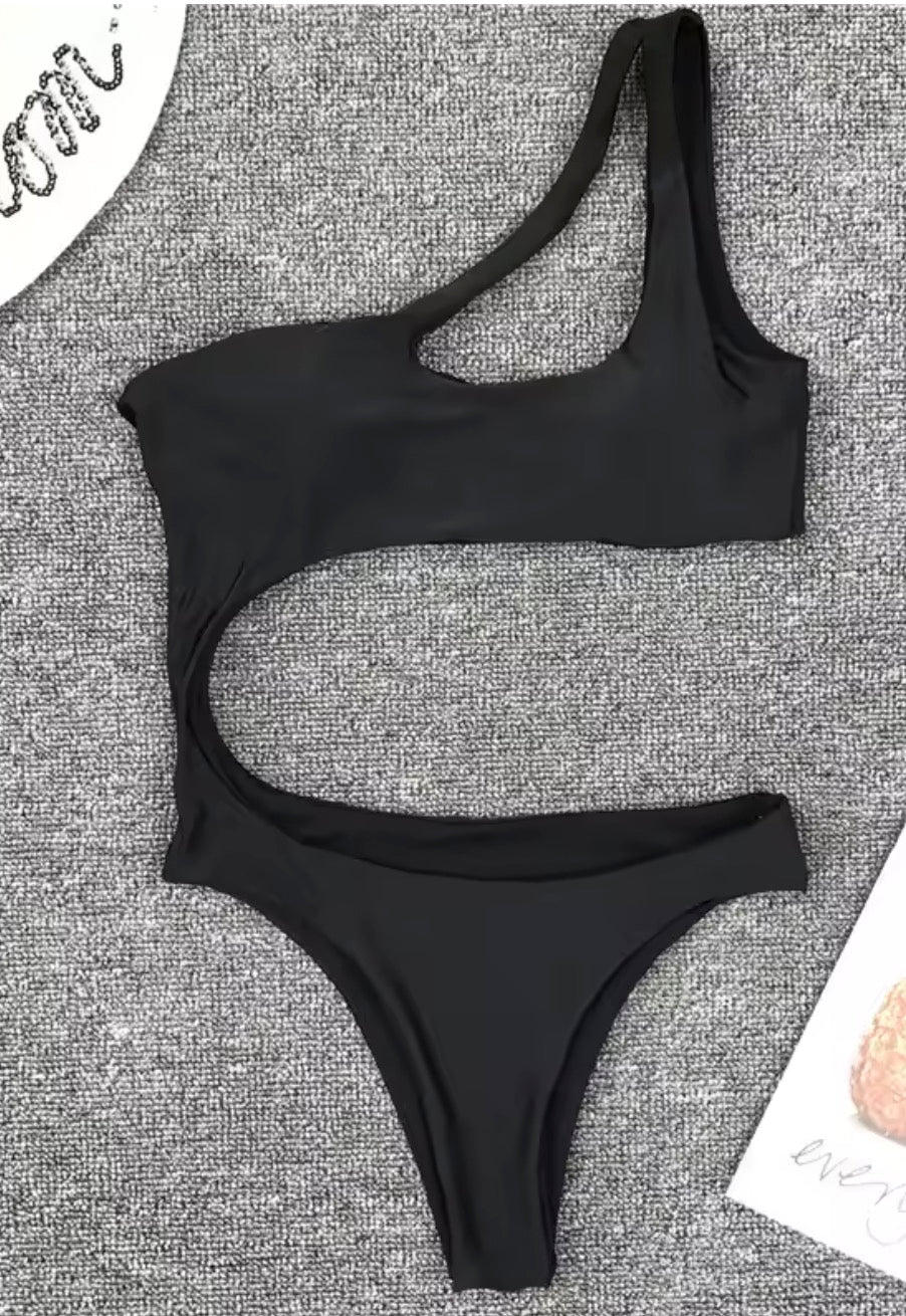 Monokini de un solo hombro con estampado de leopardo