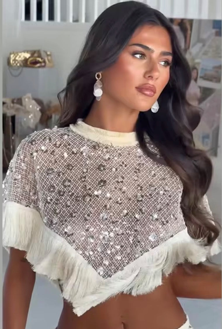 Completo gipsy-chic frange diamanti