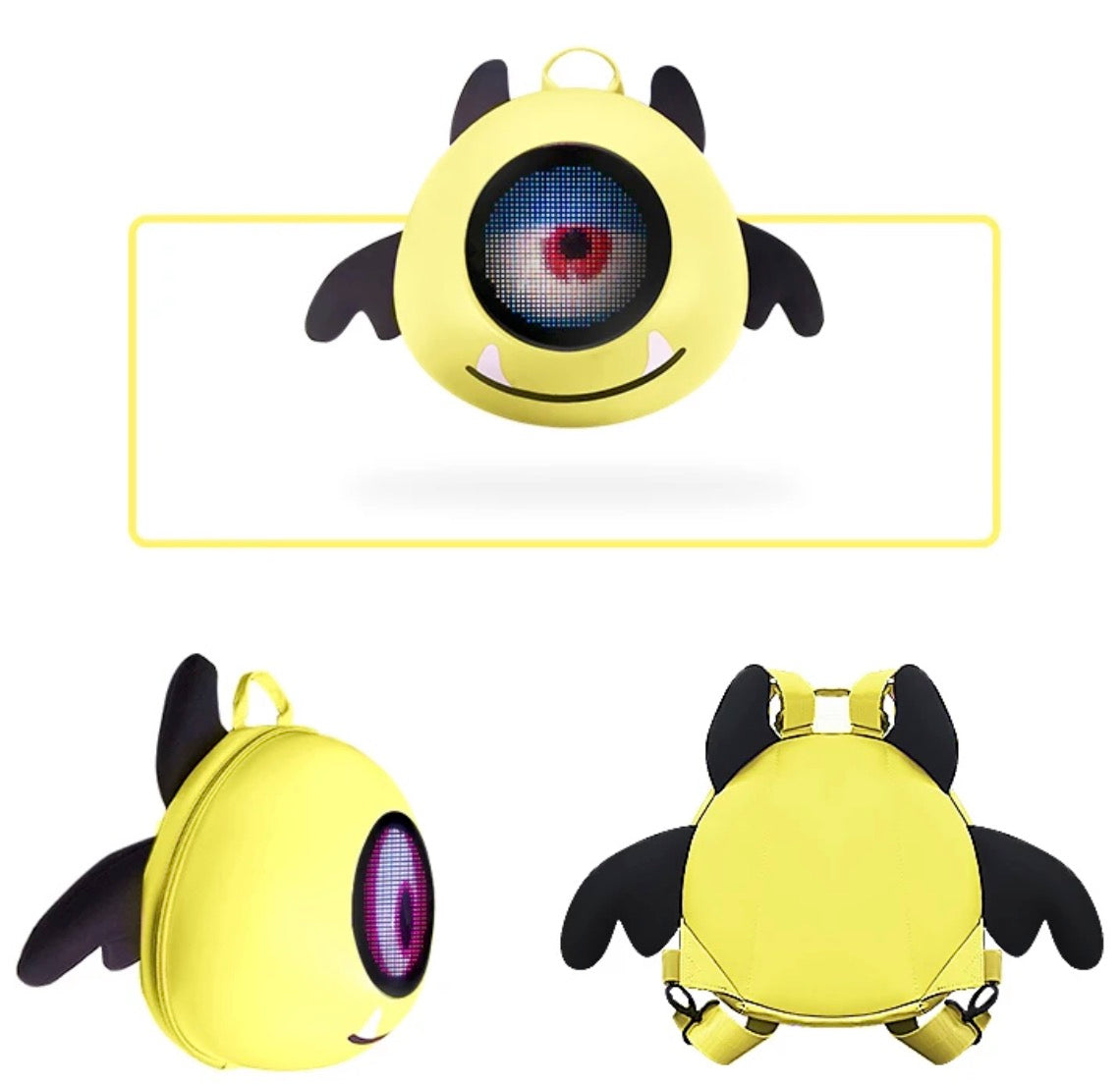 Zaino LED Angel Eye viste frontale, laterale e posteriore | Dream Shop