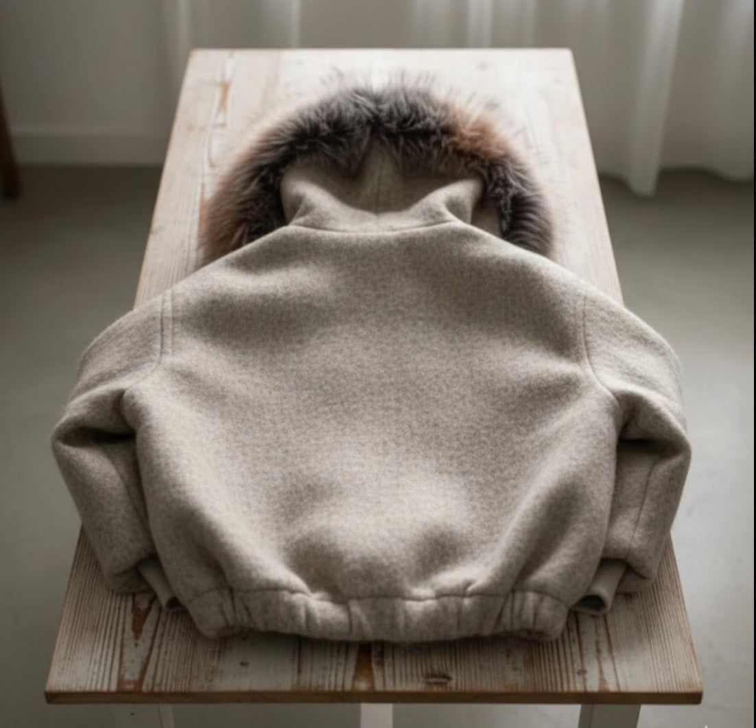 Parka corto in lana con maxi collo ecopelliccia - Kagrika