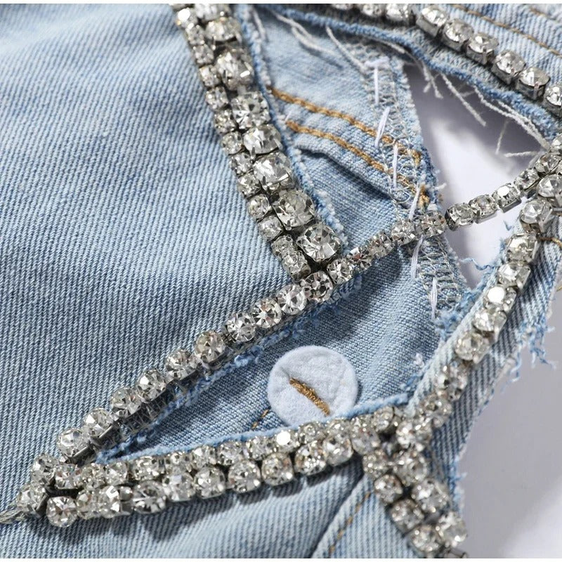 Jeans stella strass macro cristalli cuciti sul denim | Dream Shop
