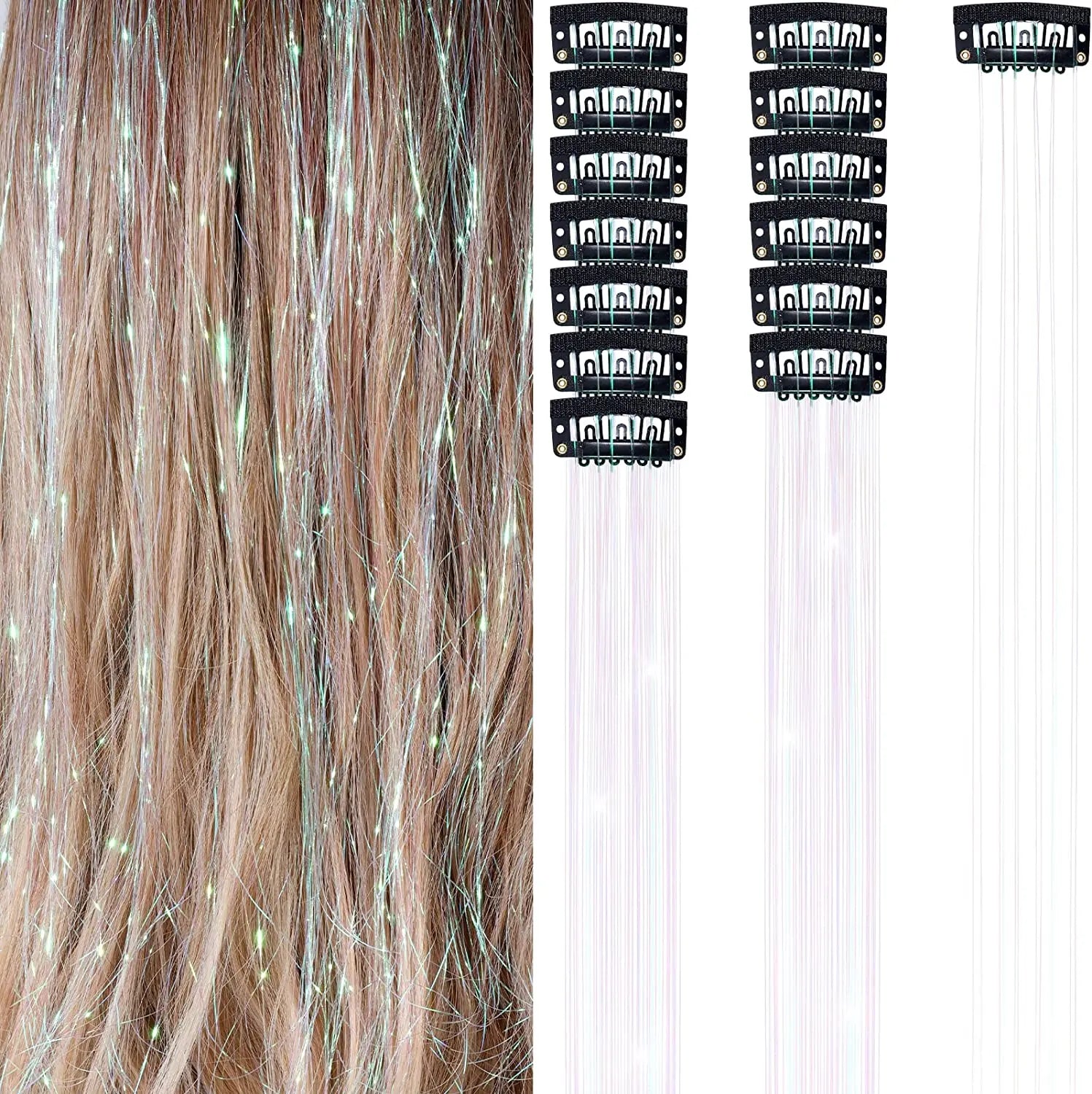 Extension Glitter-Star con 12 clip effetto luce per capelli