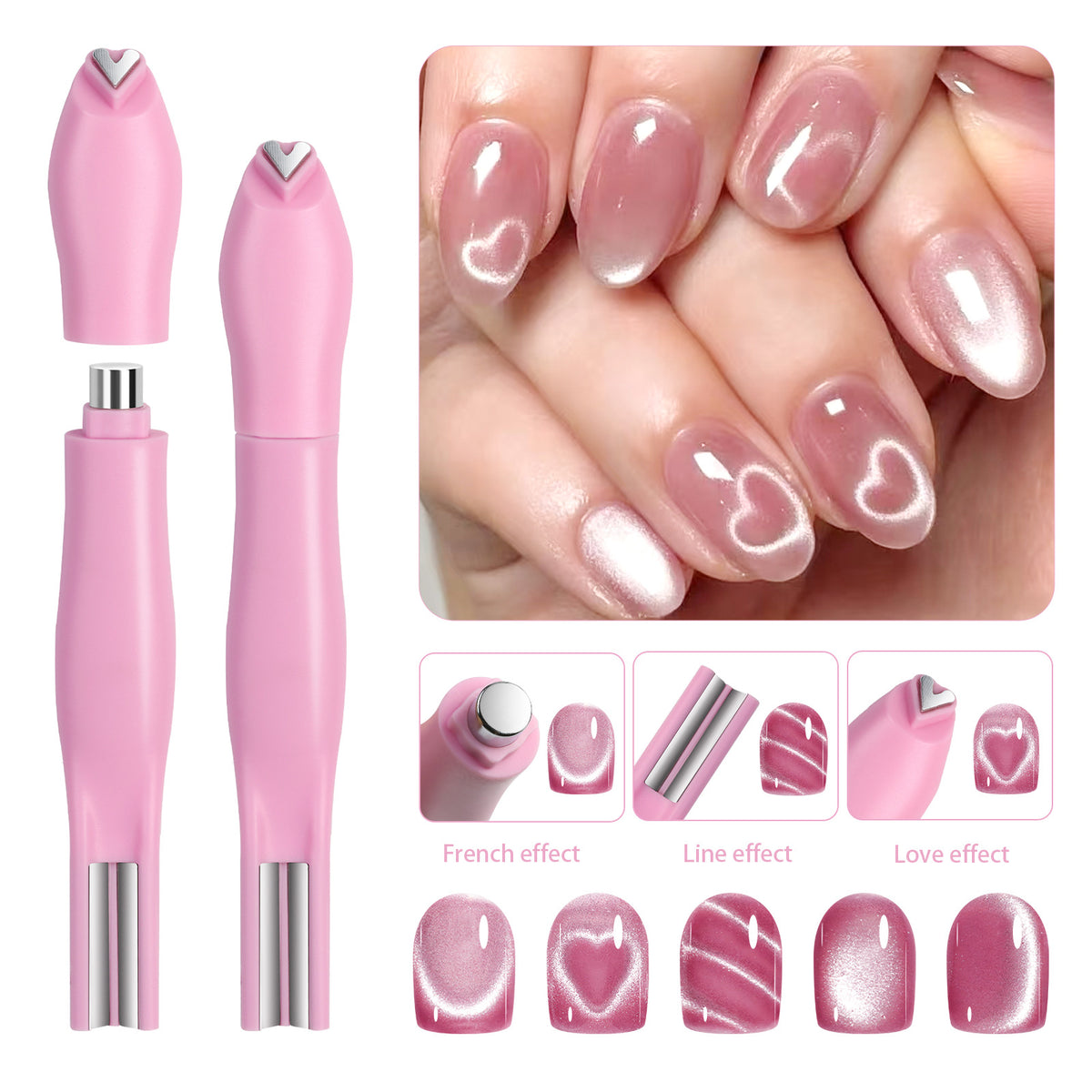 Cat eye magnet Love 3 in 1 pink magnetic pens and heart effects on nails — Dream Shop