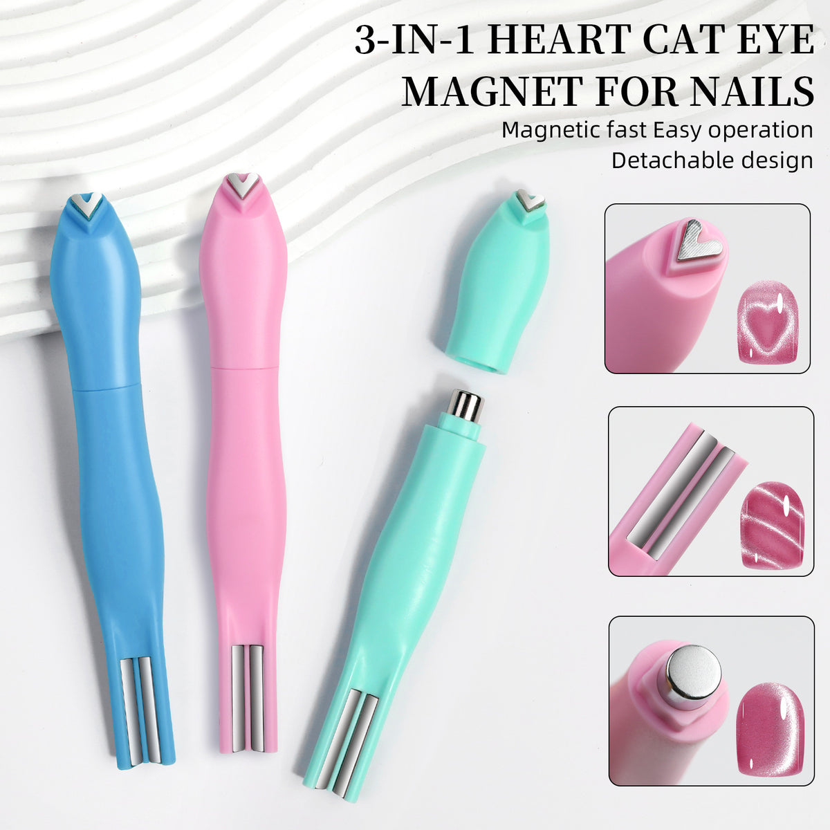 Imán cat eye Love 3 en 1 lápices 3 en 1 rosa verde agua y azul — Dream Shop
