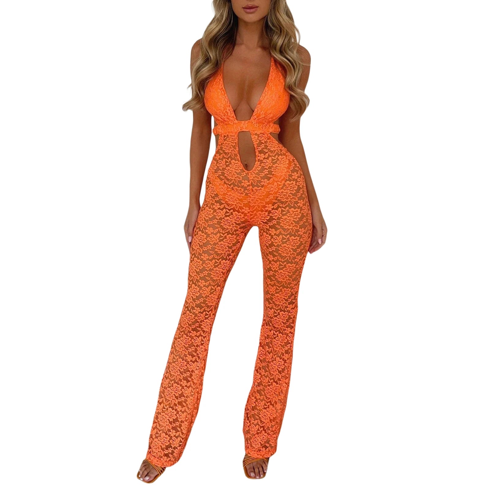 Catsuit pizzo Giovanha 
Pizzo trasparente cut-out halter seconda pelle