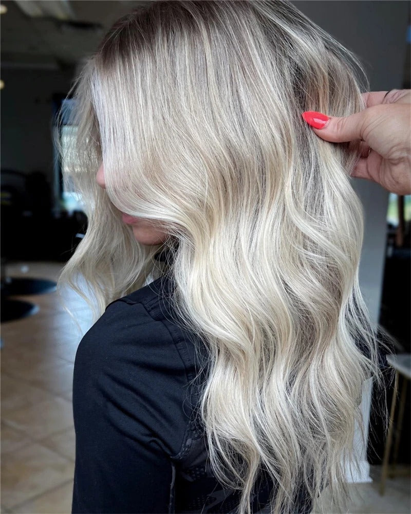 Parrucca balayage onde morbide biondo platino dettaglio del mosso | Dream Shop