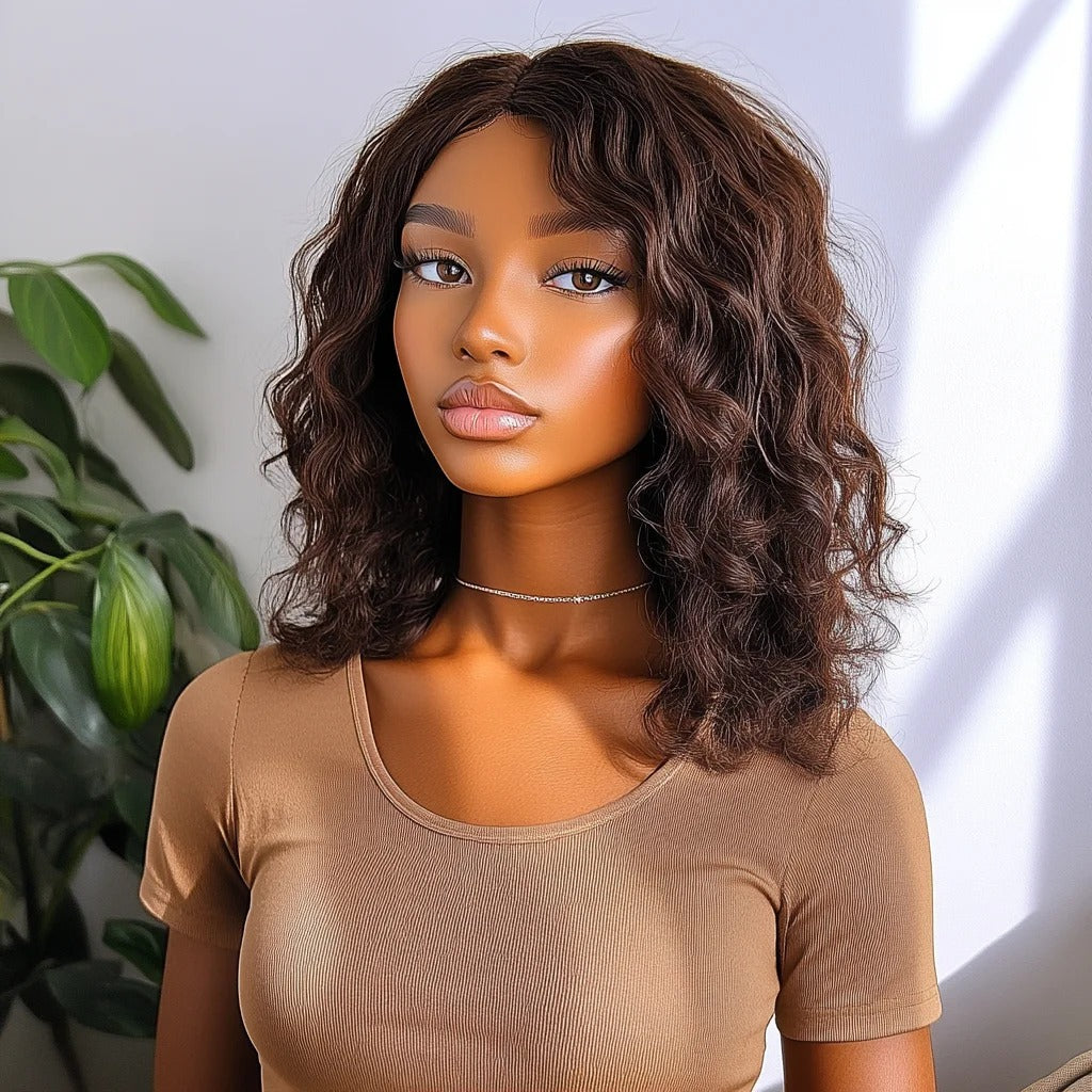 Perruque cheveux naturels beach wave portée châtain | Dream Shop